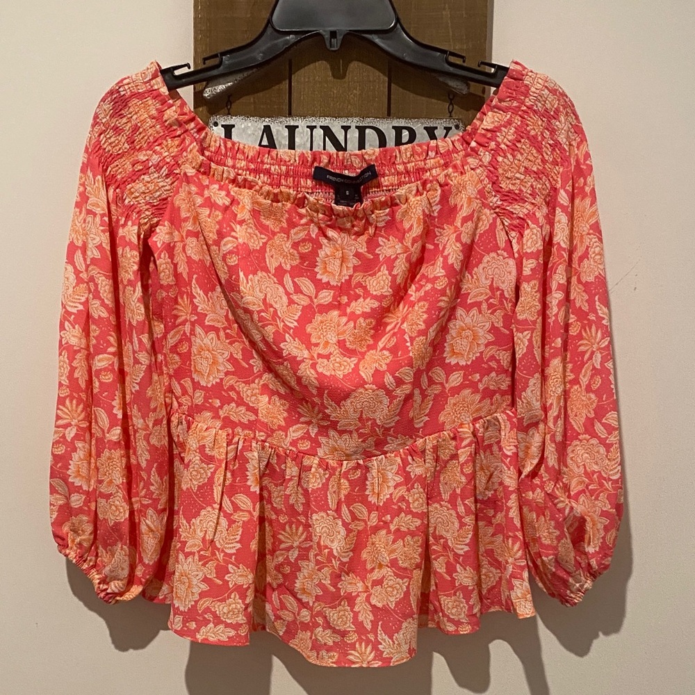 French Connection Pink Floral Off-Shoulder Blouse